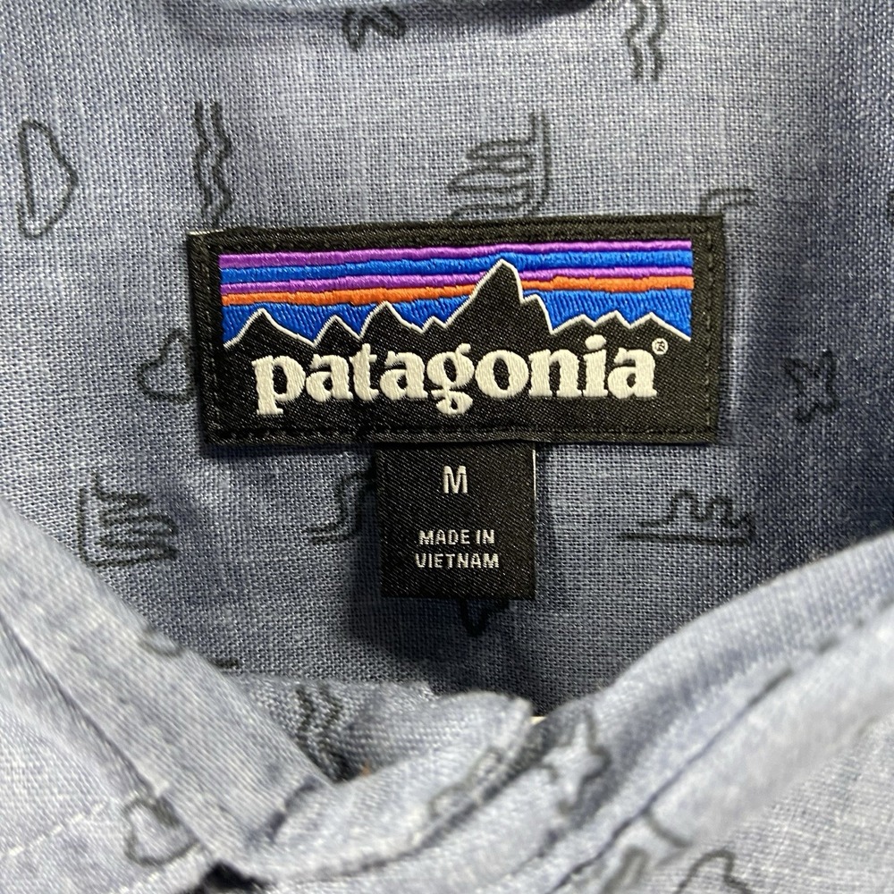 Patagonia Shirt men's Medium Back Step Button Up Hemp Organic Cotton Graphic AOP - Picture 4 of 13
